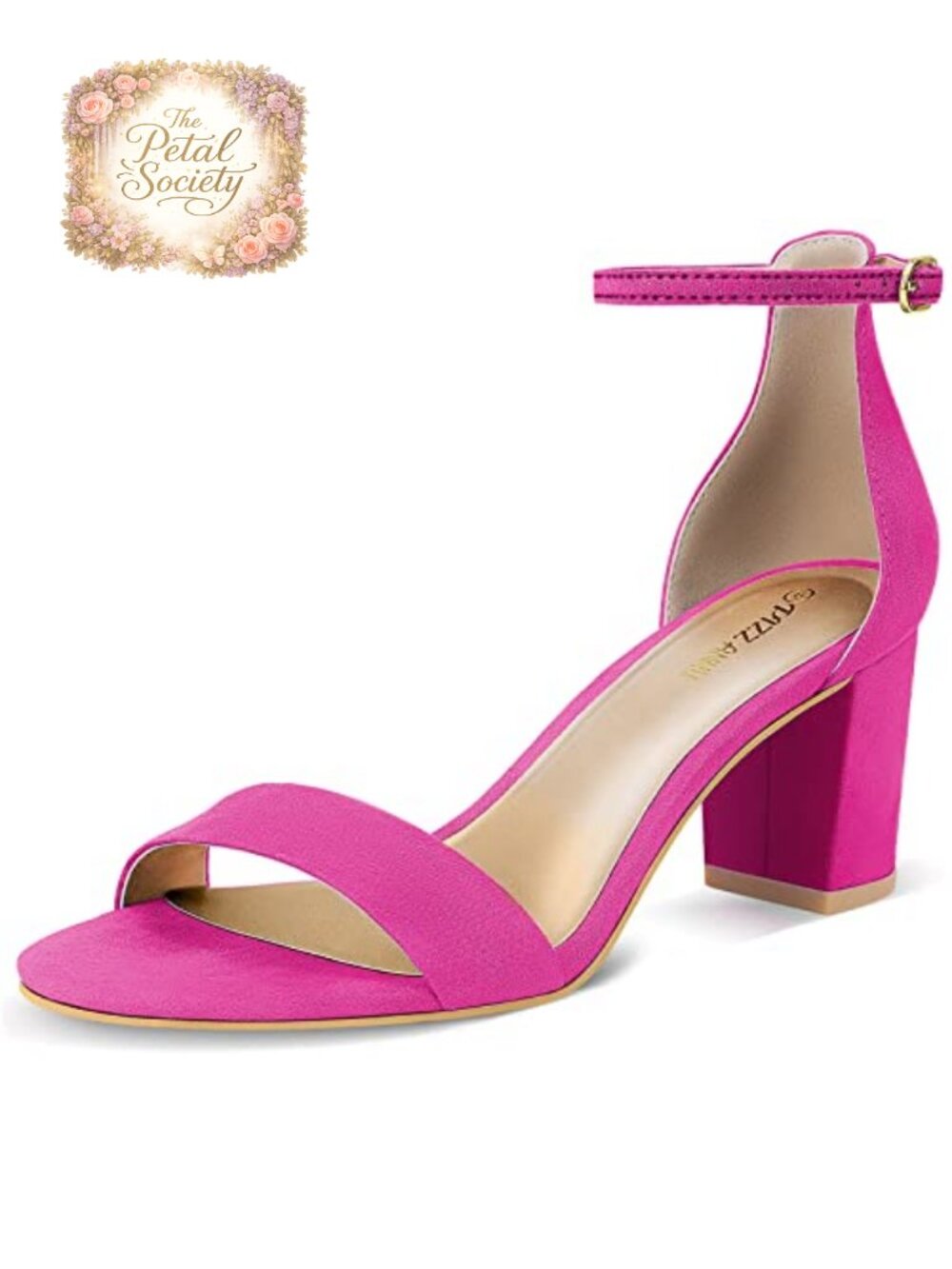 PIZZ ANNU Faux Suede Open Toe Block Heel Sandals Ankle Strap Dress Pumps